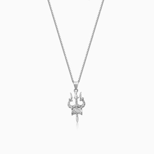 Silver Trishul Pendant with Box Chain For Him